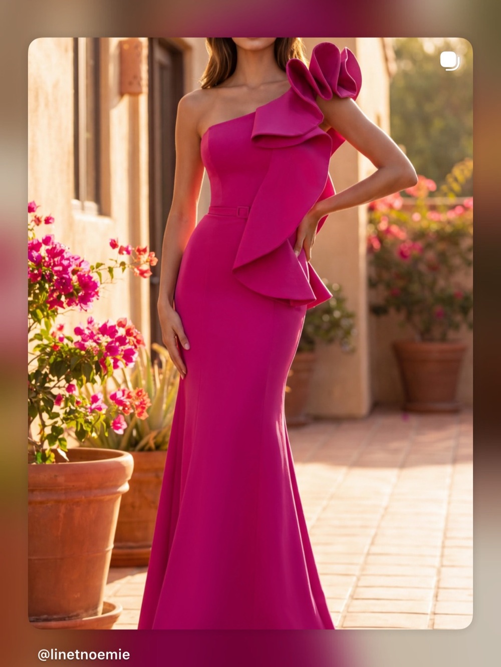 Sculpted One-Shoulder Fuchsia Evening Dress